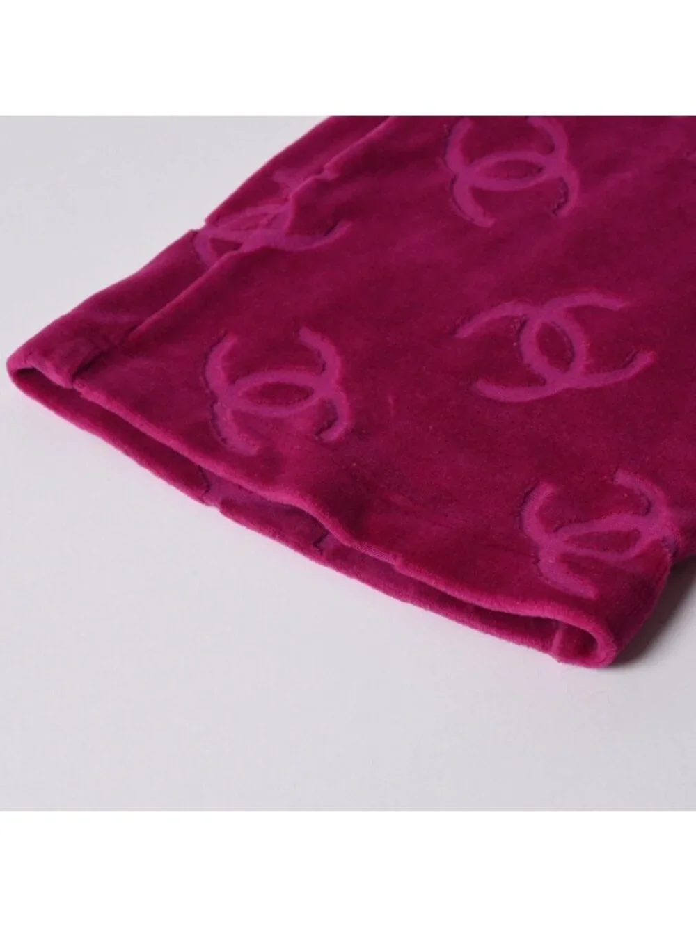 Chanel Vintage Velour Pants CC Logo Pink Archive Karl Lagerfeld